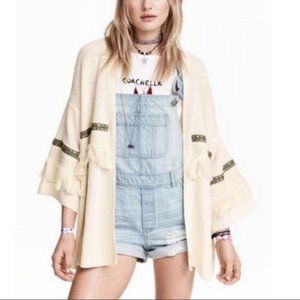 H&M Loves Coachella Fringe Cardigan Open Front EUC